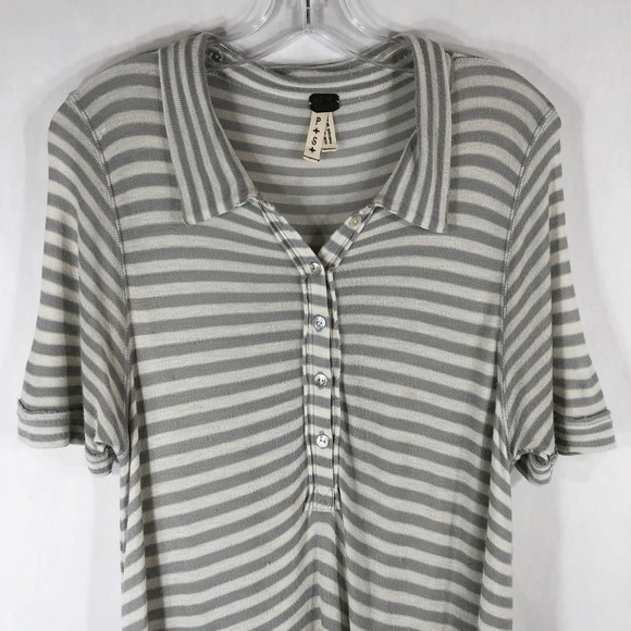 We the Free People‎ Small Tunic Striped Henley Top Gray White Knit Pearl 407 - Picture 6 of 10